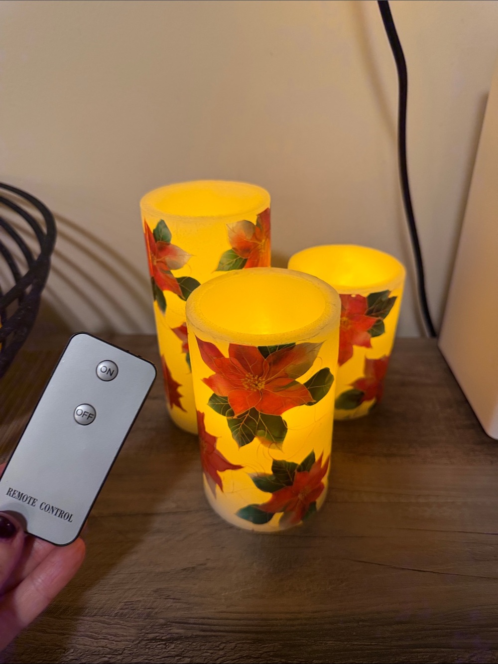 Floral Poinsettia LED Pillar Candle Set with Remote - Yellow